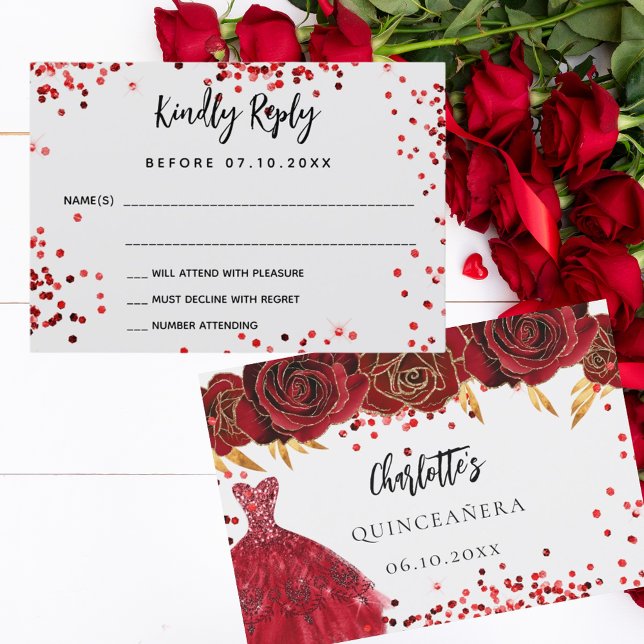 Quinceanera rouge fleurs de robe blanche RSVP cart (Créateur téléchargé)