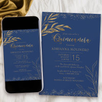 Quinceanera Royal Blue and Gold Leaf Elegant