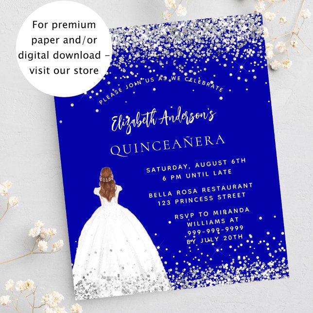 Quinceanera royal blue dress budget invitation (Creator Uploaded)