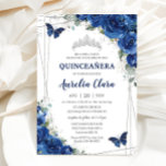 Quinceañera Royal Blue Floral Butterflies Birthday Invitation<br><div class="desc">Personalize this lovely quinceañera invitation with own wording easily and quickly,  simply press the customize it button to further re-arrange and format the style and placement of the text.  Matching items available in store!  (c) The Happy Cat Studio</div>