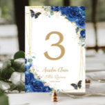 Quinceañera Royal Blue Floral Gold Butterflies Table Number<br><div class="desc">Personalize this lovely quinceañera / birthday party / bridal shower / baby shower / wedding table number card easily and quickly,  simply press the customize it button to further re-arrange and format the style and placement of the text.  Matching items available in store!  (c) The Happy Cat Studio</div>