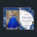 Quinceañera Royal Blue Floral Princess Picture Thank You Card<br><div class="desc">Personalize this lovely quinceañera picture thank you card with own wording easily and quickly,  simply press the customize it button to further re-arrange and format the style and placement of the text.  Matching items available in store!  (c) The Happy Cat Studio</div>