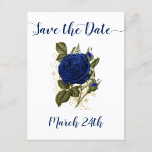Quinceanera Royal Blue Floral Save the Date Announcement Postcard