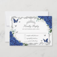 Quinceañera Royal Blue Floral Silver Butterflies 