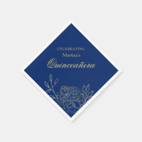 Quinceanera Royal Blue Gold Flowers 15th Birthday