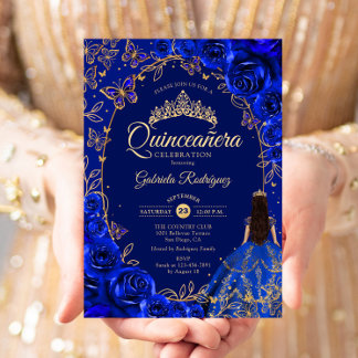 Quinceanera Royal Blue Gold Invitation