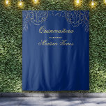 Quinceanera Royal Blue Gold Photo Booth Backdrop Tapestry<br><div class="desc">Elegant royal blue and gold photo booth backdrop. Designed for your royal blue and gold themed Quinceanera, this large wall hanging can actually be used for any occasion, as all the wording can be customized. The template is set up ready for you to personalize the design with your occasion and...</div>