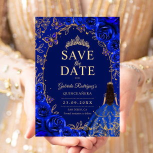 Quinceanera Royal Blue Gold Save The Date
