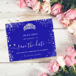 Quinceanera royal blue silver budget save date flyer<br><div class="desc">Please note that this Save the date is on flyer paper and very thin. Envelopes are not included. For thicker Save the Date cards (same design) please visit our store. A girly and trendy Save the Date for a Quinceañera, 15th birthday party. A royal blue colored background. Decorated with faux...</div>