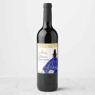 Quinceañera Royal Blue Wine Bottle Party Label