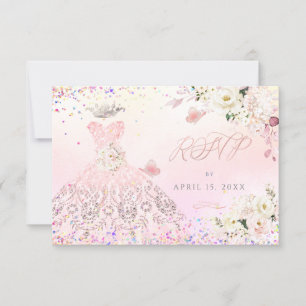 Quinceanera RSVP Blush Pink Glitter Gown Invitati Invitation