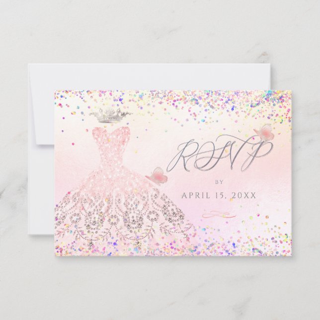 Quinceanera RSVP Blush Pink Glitter Gown  Invitation (Front)