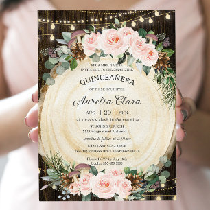 Quinceañera Rustic Blush Floral Enchanted Forest Invitation