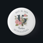 Quinceanera Rustic Floral 15th Birthday 1 Inch Round Button<br><div class="desc">Cute modern yet elegant Quinceañera Mis Quince Anos birthday party buttons that would look good in the photos. Featuring a rustic floral olive green and pink colors design and template that can be easily edited and the text replaced with your own details by clicking the "Personalize" button. For further customization,...</div>