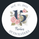 Quinceanera Rustic Floral 15th Birthday Classic Round Sticker<br><div class="desc">Cute modern yet elegant Quinceañera Mis Quince Anos birthday party stickers. Featuring a rustic floral olive green and pink colours design and template that can be easily edited and the text replaced with your own details by clicking the "Personalize" button. For further customization, please click the "Customize Further" link and...</div>