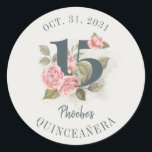 Quinceanera Rustic Floral 15th Birthday Classic Round Sticker<br><div class="desc">Cute modern yet elegant Quinceañera Mis Quince Anos birthday party stickers. Featuring a rustic floral olive green and pink colours design and template that can be easily edited and the text replaced with your own details by clicking the "Personalize" button. For further customization, please click the "Customize Further" link and...</div>