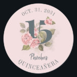 Quinceanera Rustic Floral 15th Birthday Classic Round Sticker<br><div class="desc">Cute modern yet elegant Quinceañera Mis Quince Anos birthday party stickers. Featuring a rustic floral olive green and pink colours design and template that can be easily edited and the text replaced with your own details by clicking the "Personalize" button. For further customization, please click the "Customize Further" link and...</div>