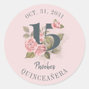 Quinceanera Rustic Floral 15th Birthday Classic Round Sticker