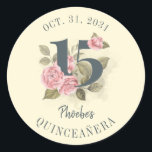 Quinceanera Rustic Floral 15th Birthday Classic Round Sticker<br><div class="desc">Cute modern yet elegant Quinceañera Mis Quince Anos birthday party stickers. Featuring a rustic floral olive green and pink colours design and template that can be easily edited and the text replaced with your own details by clicking the "Personalize" button. For further customization, please click the "Customize Further" link and...</div>