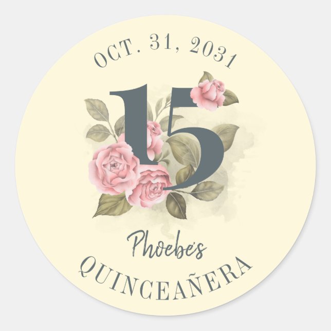 Quinceanera Rustic Floral 15th Birthday Classic Round Sticker (Front)