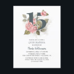 Quinceanera Rustic Floral 15th Birthday Invitation Postcard<br><div class="desc">Cute modern yet elegant Quinceañera Mis Quince Anos birthday party postcard invitations. Rustic floral olive green and pink colours design and template that can be easily edited and the text replaced with your own details by clicking the "Personalize" button. For further customization, please click the "Customize Further" link and use...</div>