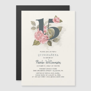 Quinceanera Rustic Floral 15th Birthday Magnetic Invitation