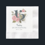 Quinceanera Rustic Floral 15th Birthday Napkin<br><div class="desc">Cute modern yet elegant Quinceañera Mis Quince Anos birthday party napkins. Featuring a rustic floral olive green and pink colours design and template that can be easily edited and the text replaced with your own details by clicking the "Personalize" button. For further customization, please click the "Customize Further" link and...</div>