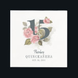 Quinceanera Rustic Floral 15th Birthday Paper Napkin<br><div class="desc">Cute modern yet elegant Quinceañera Mis Quince Anos birthday party supplies. Featuring a rustic floral olive green and pink colours design and template that can be easily edited and the text replaced with your own details by clicking the "Personalize" button. For further customization, please click the "Customize Further" link and...</div>