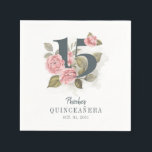 Quinceanera Rustic Floral 15th Birthday Paper Napkin<br><div class="desc">Cute modern yet elegant Quinceañera Mis Quince Anos birthday party supplies. Featuring a rustic floral olive green and pink colours design and template that can be easily edited and the text replaced with your own details by clicking the "Personalize" button. For further customization, please click the "Customize Further" link and...</div>
