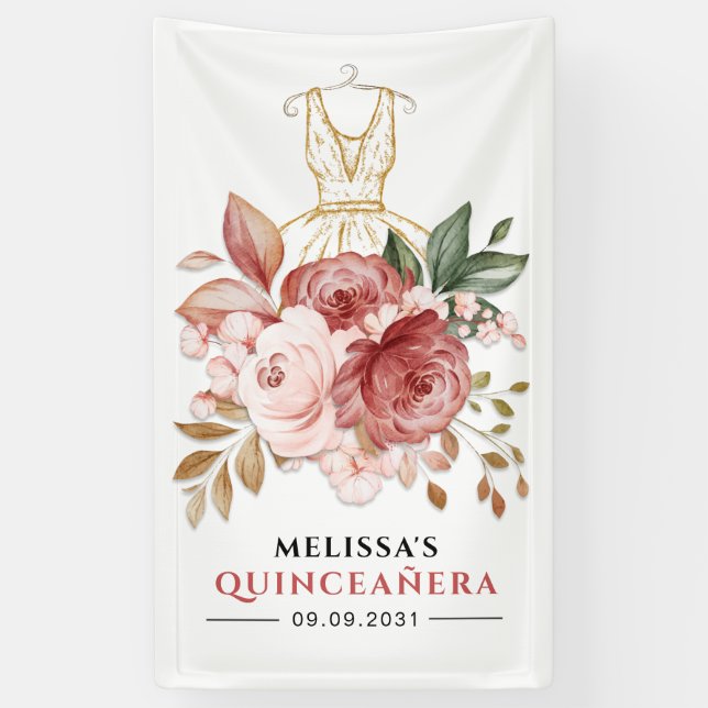 Quinceanera Rustic Floral 15th Birthday Welcome Banner (Vertical)