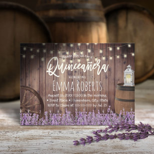 Quinceanera Rustic Lavender Flowers & Lantern Invitation