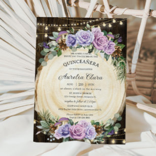 Quinceañera Rustic Purple Floral Enchanted Forest Invitation