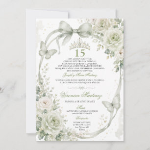 Quinceañera Sage Green 15 Años Princess Tiara Invitation