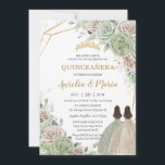 Quinceañera Sage Green Champagne Gold Floral Twins Invitation<br><div class="desc">Personalize this lovely quinceañera invitation with own wording easily and quickly,  simply press the customize it button to further re-arrange and format the style and placement of the text.  Matching items available in store!  (c) The Happy Cat Studio</div>