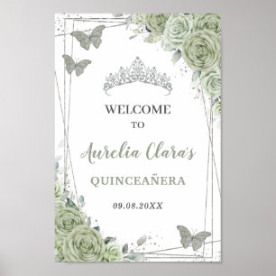 Quinceañera Sage Green Floral Affiche de bienvenue