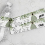 Quinceañera Sage Green Floral Gold 16th Birthday  Water Bottle Label<br><div class="desc">(c) The Happy Cat Studio</div>