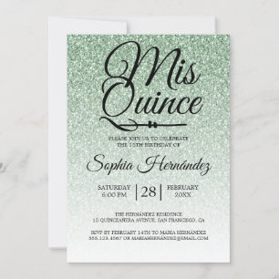 Quinceañera Sage Green Glitter 15th Birthday Invitation