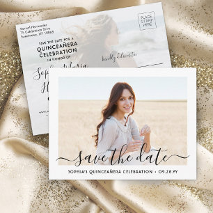 Quinceañera Save the Date 2 Photo Elegant Script Announcement Postcard