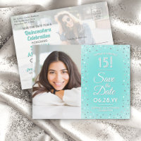 Quinceañera Save the Date Modern 2 Photo Teal Blue