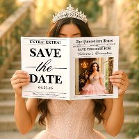 Quinceañera Save the Date Newspaper Photoshoot