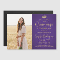 Quinceañera Save the Date Photo Purple and Gold