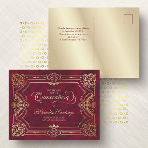 Quinceanera Save the Date Red Postcard