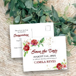 Quinceanera Save the Date Red Roses Watercolor Announcement Postcard<br><div class="desc">Beautiful Quinceanera Save the Date Postcards with Red Roses and a dash of Gold Confetti. This watercolor floral design has vintage roses in shades of red and pink with save the date details for your Quinceanera on both sides. The template is set up ready for you to personalize the postcard...</div>