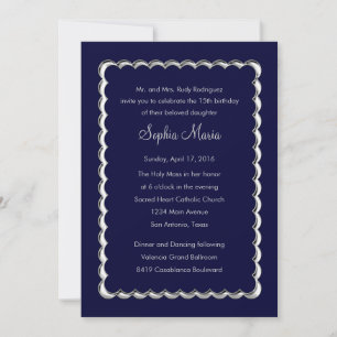 Quinceanera Scallop Change Navy Blue to Any Colour Invitation
