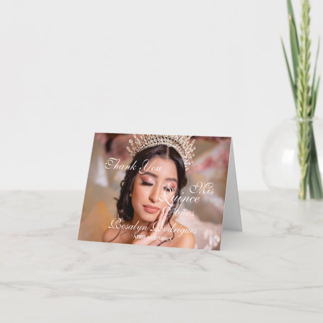 Quinceanera script photo 15th Birthday Thank You Card (Front)