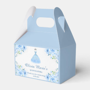 Quinceanera Silver Blue Floral Gown Favor Box
