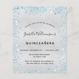 Quinceanera silver blue glitter budget invitation flyer