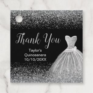 Quinceanera Silver Dress Faux Glitter Favour Tags
