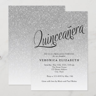 Quinceanera Silver Glitter Birthday Invitation