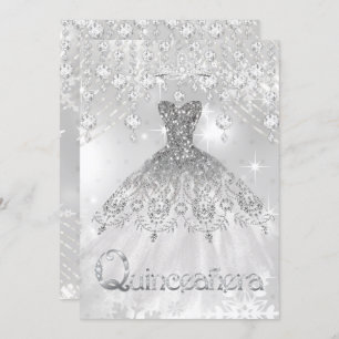 Quinceanera Silver Glitter Gown Birthday Party Invitation